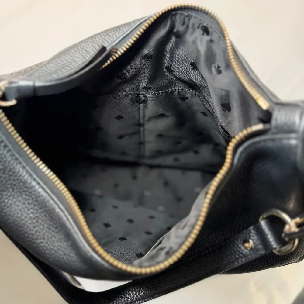 Kate Spade Black Pebbled Leather Crossbody Shoulder Bag Slouchy Everyday - Picture 10 of 16